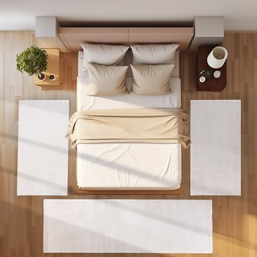 SIMPEX Bettvorleger Schlafzimmer Teppich Läufer Flur Bettumrandung Teppich Küchenläufer Kurzflor 3 Teiliger Set Boho Stil Modernes Design Soft Weich, Creme von SIMPEX