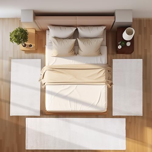 SIMPEX Bettvorleger Schlafzimmer Teppich Läufer Flur Bettumrandung Teppich Küchenläufer Kurzflor 3 Teiliger Set Boho Stil Modernes Design Soft Weich, Creme von SIMPEX