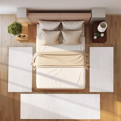 SIMPEX Bettvorleger Schlafzimmer Teppich Läufer Flur Bettumrandung Teppich Küchenläufer Kurzflor 3 Teiliger Set Boho Stil Modernes Design Soft Weich, Creme von SIMPEX