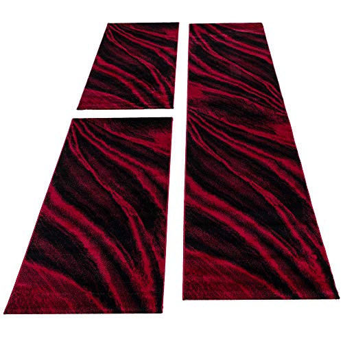 SIMPEX Bettvorleger Schlafzimmer Teppich Läufer Flur Küchenteppich Kurzflor 3 Teiliger Set Bettumrandung Teppich Modernes Design Soft Flauschig & Extra Weich Farbe: Rot von SIMPEX
