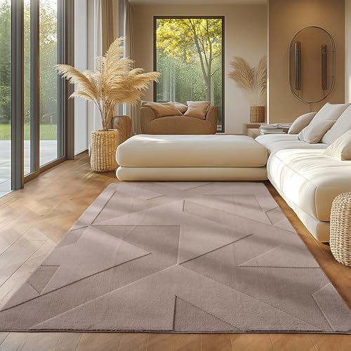 SIMPEX Boho Teppich mit Geometrischem Design, Einfarbig Beige 140x200 cm, Deko Teppich, Waschbar mit 3D-Effekt für Wohnzimmer und Schlafzimmer von SIMPEX