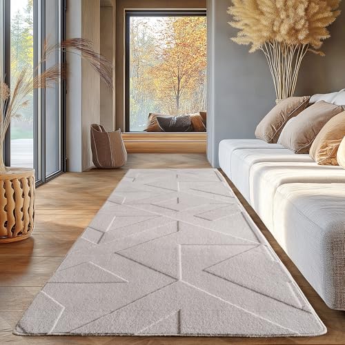 SIMPEX Boho Teppich mit Geometrischem Design, Einfarbig Creme 80x250 cm, Deko Teppich, Waschbarer Läufer mit 3D-Effekt für Wohnzimmer und Schlafzimmer SIMPEX Boho Teppich mit Geometrischem Design, Einfarbig Creme 80x250 cm, Deko Teppich, Waschbarer Läufer mit 3D-Effekt für Wohnzimmer und Schlafzimmer von SIMPEX