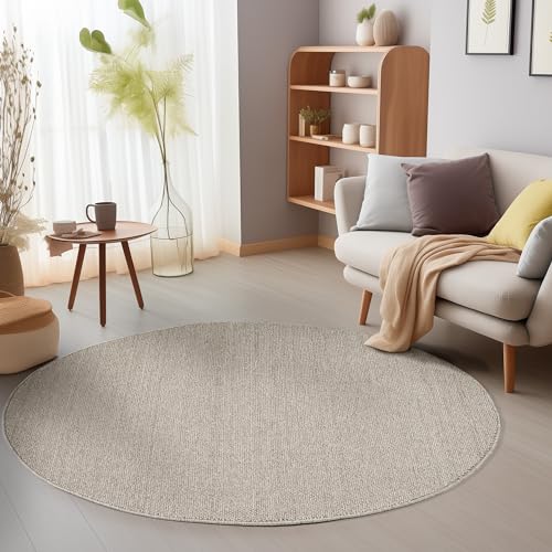 SIMPEX Eleganter Teppich Wohnzimmer Robuster, Melierter Schlingenteppich in Einfarbig mit Struktur, Modernes Cut-Loop Design Grösse: 160 cm Rund, Farbe: Braun von SIMPEX