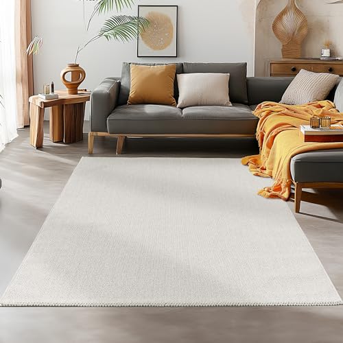 SIMPEX Eleganter Teppich Wohnzimmer Robuster, Melierter Schlingenteppich in Einfarbig mit Struktur, Modernes Cut-Loop Design Grösse: 160 x 230 cm, Farbe: Creme von SIMPEX