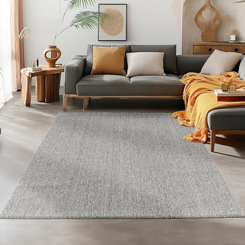SIMPEX Eleganter Teppich Wohnzimmer Robuster, Melierter Schlingenteppich in Einfarbig mit Struktur, Modernes Cut-Loop Design Grösse: 200 x 290 cm, Farbe: Grau von SIMPEX