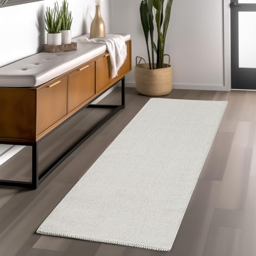 SIMPEX Eleganter Teppich Wohnzimmer Robuster, Melierter Schlingenteppich in Einfarbig mit Struktur, Modernes Cut-Loop Design Grösse: 80 x 250 cm, Farbe: Creme von SIMPEX
