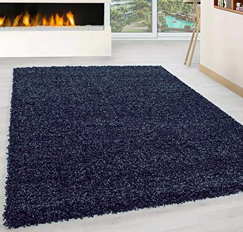 SIMPEX Flauschiger Teppich Wohnzimmer Navyblau Schlafzimmer Läufer Flur Esszimmer Küchenteppich Hochflor Einfarbig Modernes Design 30 mm Florhöhe Kuschelweich Größe: 60 x 110 cm von SIMPEX