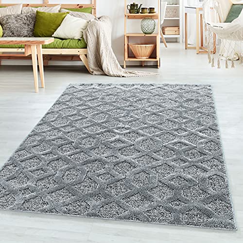 SIMPEX Teppich Wohnzimmer Geometrisch Design Hoch-Tief Effekt 3D 140 x 200 cm Grau - Hochflor Teppich Schlafzimmer Küchenteppich Weich und Pflegeleicht - Flauschiger Teppiche für Esszimmer Gastzimmer von SIMPEX