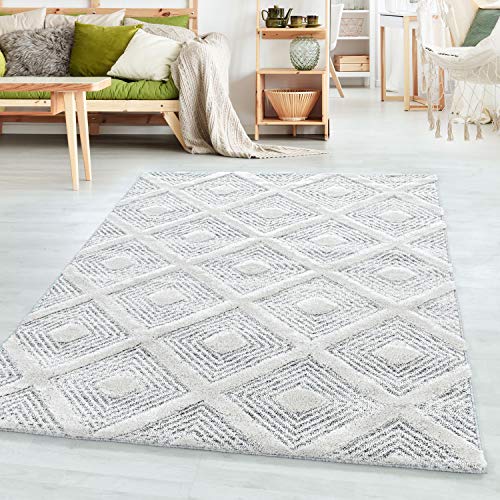 SIMPEX Teppich Wohnzimmer Geometrisch Design Hoch-Tief Effekt 3D 60 x 110 cm Grau Läufer - Hochflor Teppich Schlafzimmer Küchenteppich Weich Pflegeleicht - Flauschiger Teppich für Esszimmer Gastzimmer von SIMPEX