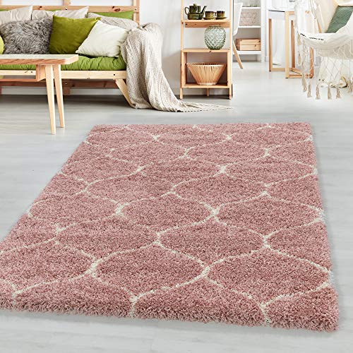 SIMPEX Hochflor Teppich, Skandinavisches Design, Teppich Rosa, 140 x 200 cm, Teppich skandinavischen Stil, Teppich Wohnzimmer von SIMPEX