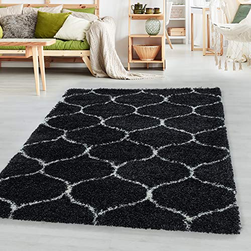 SIMPEX Hochflor Teppich, Skandinavisches Design, Teppich Schwarz, 60 x 110 cm, Teppich skandinavischen Stil, Teppich Wohnzimmer von SIMPEX