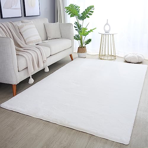 SIMPEX Teppich Wohnzimmer 60 x 110 cm Läufer Flur Hochflor Teppich Creme Moderne Einfarbig Design - Schlafzimmer Teppich Pflegeleicht Extra Weich Extra Flauschig - Carpet Living Room Deko von SIMPEX