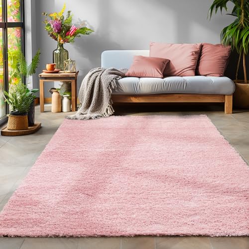 SIMPEX Flauschiger Teppich Wohnzimmer Rose Schlafzimmer Läufer Flur Esszimmer Küchenteppich Hochflor Einfarbig Modernes Design 30 mm Florhöhe Kuschelweich Größe: 100 x 200 cm von SIMPEX