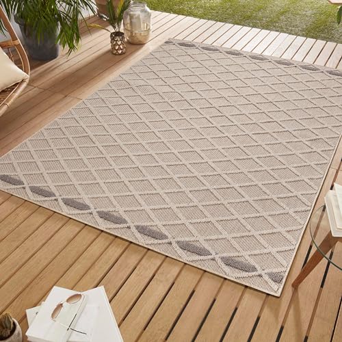 SIMPEX Outdoor Teppich Wetterfest 160 x 230 cm Beige Sisal Optik Boho Design - Balkon Teppich Wetterfest Waschbarer Küchenteppich - Für Terassen, Garten, Camping, Außen - Outdoor Carpet von SIMPEX