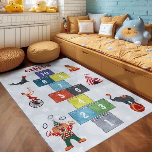 SIMPEX KinderTeppich, Himmel und Hölle, Teppich Grau, 140 x 200 cm, Teppich für Kinder, Teppich Kinderzimmer von SIMPEX