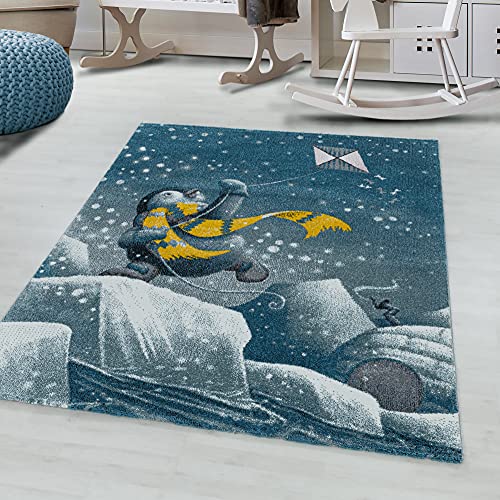 SIMPEX KinderTeppich, Pinguin-Iglu-Design, Teppich Blau, 160 x 230 cm, Teppich für Kinder, Teppich Kinderzimmer von SIMPEX