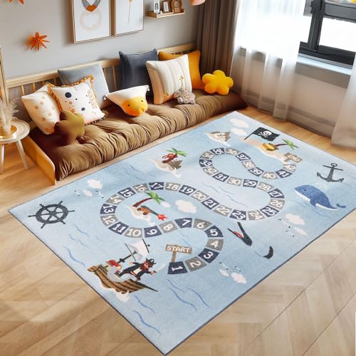 SIMPEX KinderTeppich, Piraten-Design, Teppich Blau, 100 x 150 cm, Teppich für Kinder, Teppich Kinderzimmer von SIMPEX