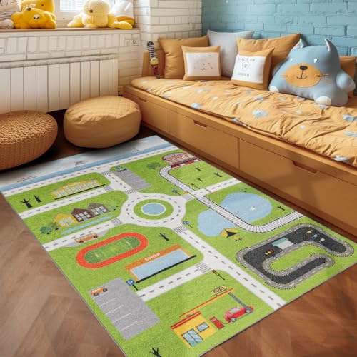 SIMPEX KinderTeppich, Straßenteppich, Teppich Grün, 160 x 230 cm, Teppich für Kinder, Teppich Kinderzimmer von SIMPEX