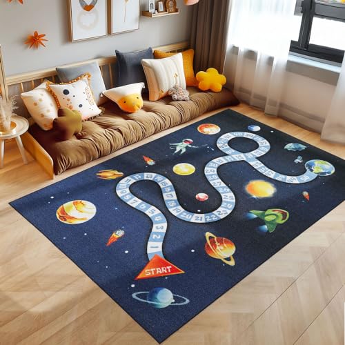 SIMPEX KinderTeppich, Weltraum Design, Teppich Marineblau, 80 x 120 cm, Teppich für Kinder, Teppich Kinderzimmer von SIMPEX