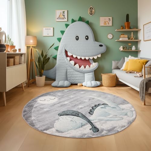 KinderTeppich, Dinosaurier Design, Teppich Blau, 120 cm Rund, Teppich für Kinder, Teppich Kinderzimmer KinderTeppich, Dinosaurier Design, Teppich Blau, 120 cm Rund, Teppich für Kinder, Teppich Kinderzimmer von SIMPEX