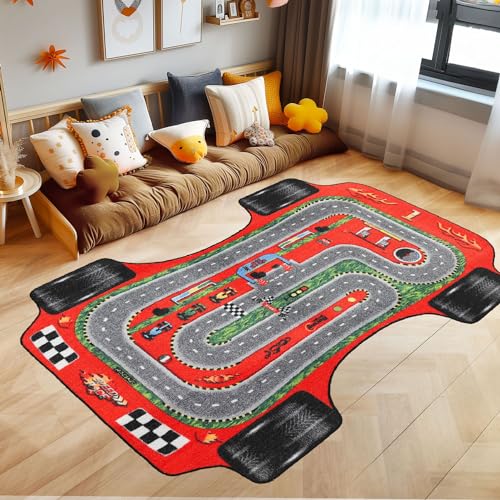 KinderTeppich, Rennstrecke, Teppich Rot, 100 x 150 cm, Teppich für Kinder, Teppich Kinderzimmer von SIMPEX