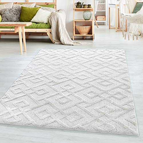 SIMPEX Teppich Wohnzimmer Geometrisch Design Hoch-Tief Effekt 3D 160 x 230 cm Creme - Hochflor Teppich Schlafzimmer Küchenteppich Weich und Pflegeleicht - Flauschiger Teppiche für Esszimmer Gastzimmer von SIMPEX