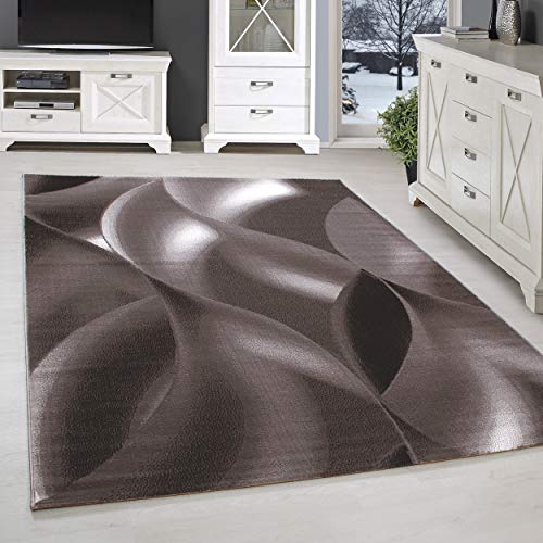 SIMPEX Kurzflor Teppich, Abstrakt Wellen Design, Braun, 140 x 200 cm, Moderner Stil für Wohnzimmer von SIMPEX