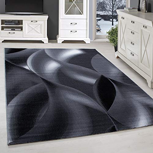 SIMPEX Kurzflor Teppich, Abstrakt Wellen Design, Teppich Schwarz, 200 x 290 cm, Teppich modernen Stil, Teppich Wohnzimmer von SIMPEX