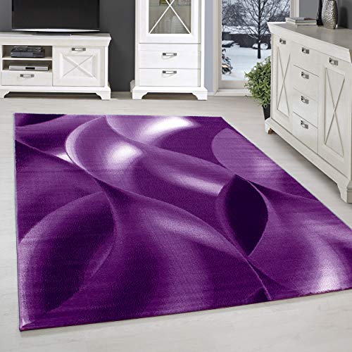 SIMPEX Kurzflor Teppich, Abstrakt Wellen Design, Teppich Violett, 140 x 200 cm, Teppich modernen Stil, Teppich Wohnzimmer von SIMPEX