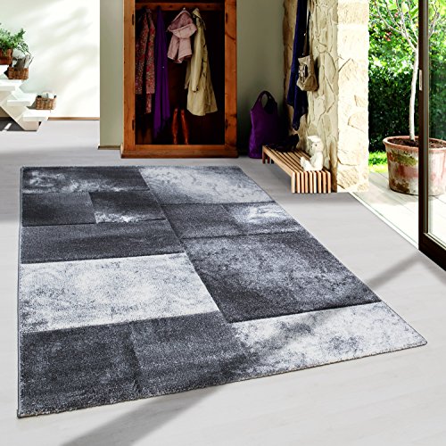 SIMPEX Kurzflor Teppich, Kariert Design, Teppich Grau, 80 x 150 cm, Teppich modernen Stil, Teppich Wohnzimmer von SIMPEX