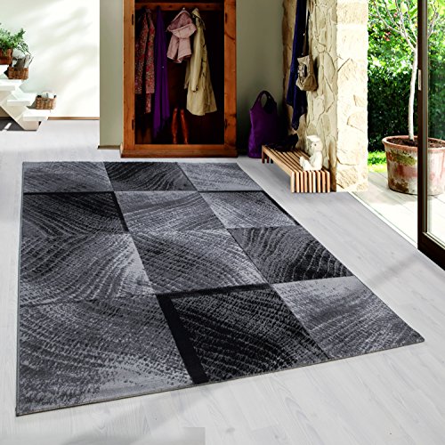 SIMPEX Kurzflor Teppich, Kariert Design, Teppich Schwarz, 200 x 290 cm, Teppich modernen Stil, Teppich Wohnzimmer von SIMPEX