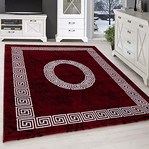 SIMPEX Kurzflor Teppich Mit Mäander-Design, Rot, 80 x 300 cm, Moderner Stil für Wohnzimmer von SIMPEX
