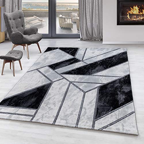 SIMPEX Kurzflor Teppich, Marmor Design, Teppich Silberfarbe, 160 x 230 cm, Teppich skandinavischen Stil, Teppich Wohnzimmer von SIMPEX