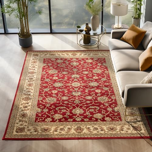 SIMPEX Orientalischer Teppich Wohnzimmer, Schlafzimmer, Esszimmer, Läufer, Flur Kurzflor Soft & Weich 12 mm Carpet Orient - Größe: 200 x 290 cm Farbe: Rot von SIMPEX