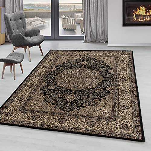 SIMPEX Kurzflor Teppich, Orientalisch Design, Teppich Schwarz, 120 x 170 cm, Teppich Orient-Stil, Teppich Wohnzimmer von SIMPEX