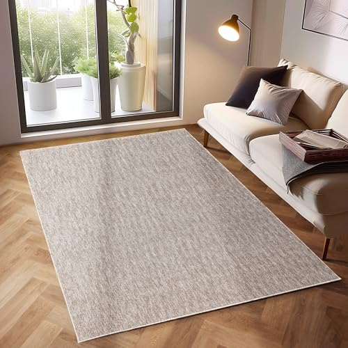 SIMPEX Moderner Kurzflor Teppich Wohnzimmer Schlafzimmer Küchenteppich Flur Teppichläufer Meliertes Design Weich und Pflegeleicht Jute Rücken Farbe: Beige Größe: 120 x 170 cm von SIMPEX