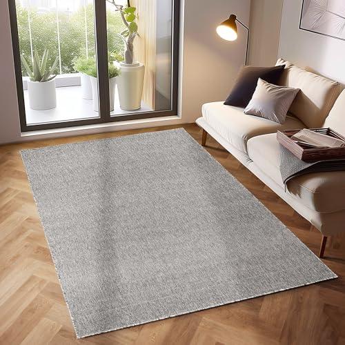 SIMPEX Moderner Kurzflor Teppich Wohnzimmer Schlafzimmer Küchenteppich Flur Teppichläufer Meliertes Design Weich und Pflegeleicht Jute Rücken Farbe: Hellgrau Größe: 200 x 290 cm von SIMPEX