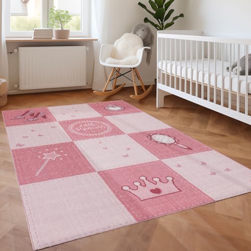 SIMPEX KinderTeppich, Prinzessin-Design, Teppich Rosa, 140 x 200 cm, Teppich für Kinder, Teppich Kinderzimmer von SIMPEX