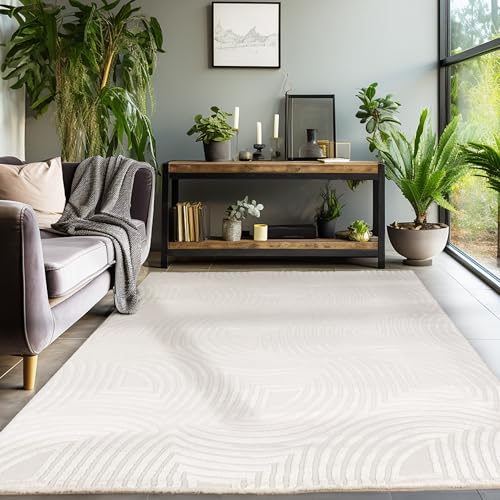 SIMPEX Kurzflor Teppich Wohnzimmer Beige Schlafzimmer Esszimmer Läufer Flur Küchenteppich Boho Teppich 3D Design Skandinavischer Stil Modern Weich, Natur, 140 x 200 cm von SIMPEX