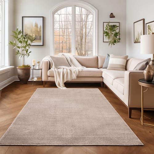 SIMPEX Kurzflor Teppich Wohnzimmer Schlafzimmer Läufer Flur Esszimmer Küchenteppich Einfarbig Modernes Design 11 mm Florhöhe Flauschig Kuschelweich, Beige, 60 x 100 cm von SIMPEX