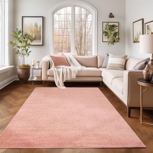 SIMPEX Kurzflor Teppich Wohnzimmer Schlafzimmer Läufer Flur Esszimmer Küchenteppich Einfarbig Modernes Design 11 mm Florhöhe Flauschig Kuschelweich, Rosa, 240 x 340 cm von SIMPEX