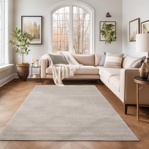 SIMPEX Kurzflor Teppich Wohnzimmer Schlafzimmer Läufer Flur Esszimmer Küchenteppich Einfarbig Modernes Design 11 mm Florhöhe Flauschig Kuschelweich, Creme, 200 x 290 cm von SIMPEX