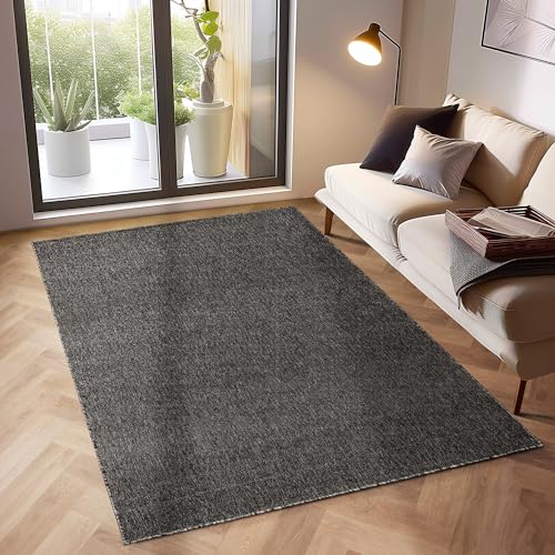 SIMPEX Moderner Kurzflor Teppich Wohnzimmer Schlafzimmer Küchenteppich Läufer Flur Teppichläufer Meliertes Design Weich und Pflegeleicht Jute Rücken Farbe: Anthrazit Größe: 80 x 150 cm von SIMPEX