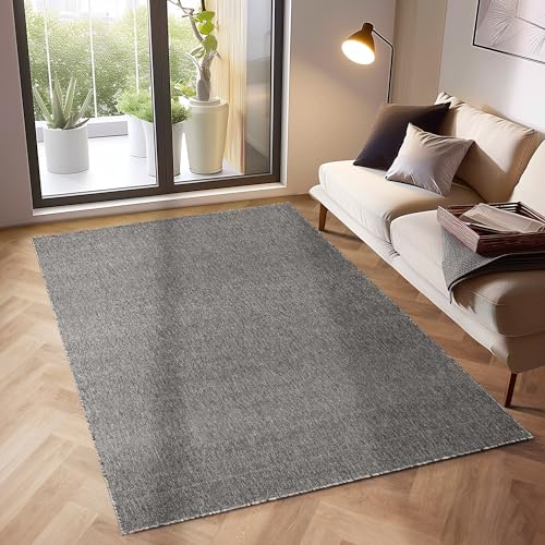 SIMPEX Moderner Kurzflor Teppich Wohnzimmer Schlafzimmer Küchenteppich Läufer Flur Teppichläufer Meliertes Design Weich und Pflegeleicht Jute Rücken, Farbe: Grau, Größe: 200 x 290 cm von SIMPEX