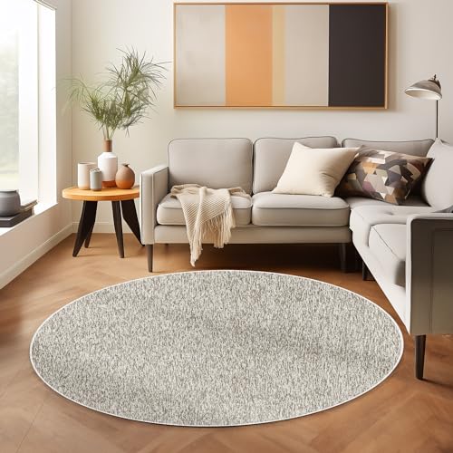 Moderner Kurzflor Teppich Rund Wohnzimmer Schlafzimmer Küchenteppich Läufer Flur Teppichläufer Meliertes Design Weich und Pflegeleicht Jute Rücken, Farbe: Creme, Größe: 160 cm Rund von SIMPEX