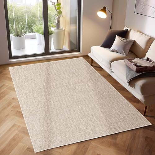 Moderner Kurzflor Teppich Wohnzimmer Schlafzimmer Küchenteppich Läufer Flur Teppichläufer Meliertes Design Weich und Pflegeleicht Jute Rücken, Farbe: Creme, Größe: 200 x 290 cm von SIMPEX