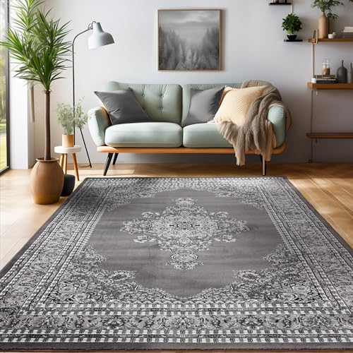 SIMPEX Orientalischer Teppich Wohnzimmer, Schlafzimmer, Esszimmer, Läufer, Flur Kurzflor Soft & Weich 12 mm Carpet Orient - Größe: 120 x 170 cm Farbe: Grau von SIMPEX