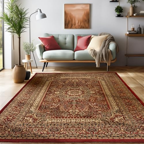 SIMPEX Orientalischer Teppich Wohnzimmer, Schlafzimmer, Esszimmer, Läufer, Flur Kurzflor Soft & Weich 12 mm Carpet Orient - Größe: 200 x 290 cm Farbe: Rot von SIMPEX