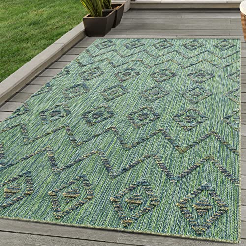 SIMPEX Outdoor Teppich, Boho-Design, Teppich Grün, 120 x 170 cm, Teppich Boho-Stil, Küche, Balkon, Terrasse, Garten, Picknick von SIMPEX