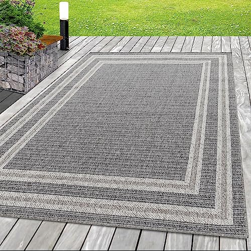 SIMPEX Outdoor Teppich, Bordüre Design, Teppich Grau, 240 x 340 cm, Teppich modernen Stil, Küche, Balkon, Terrasse, Garten, Picknick von SIMPEX